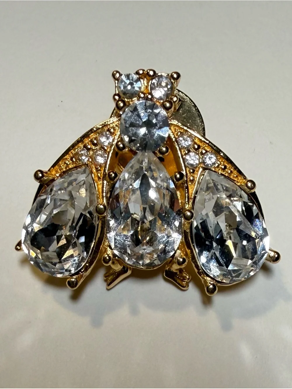Vintage CHRISTIAN DIOR Boutique Crystal Bee Brooch Gold Plated 1980's